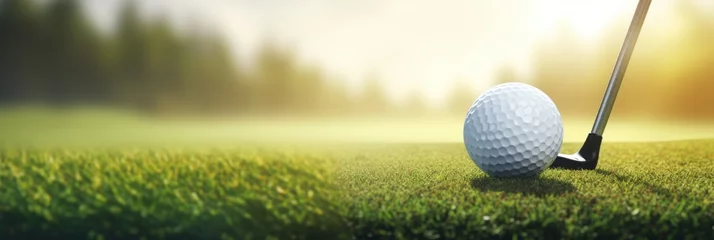 Rolgordijnen Golf ball on the grass of the golf club. Banner © Denis