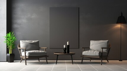 modern office room with luxury furniture and empty poster frame on wall generated by AI tool  - obrazy, fototapety, plakaty