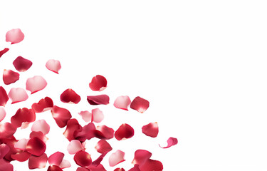 Many rose petals fall on the floor isolated on a white background