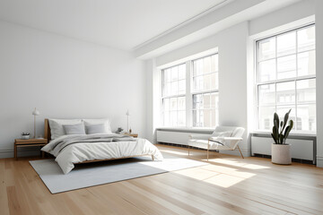 Interior design of minimalist studio apartment.
