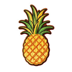 Pineapple embroidery patch isolated on transparent background. Fruit decoration for fashionable girls - obrazy, fototapety, plakaty