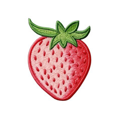 Pink strawberry embroidery patch isolated on transparent background. Fruit decoration for fashionable girls