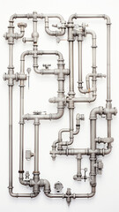 Fototapeta premium vertical background pipes and pipe connections isolated on white, abstract communications