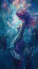 A fantasy illustration of a mermaid underwater. Generative AI. 