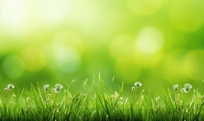 Fototapeta premium Fresh green grass with bokeh background. Spring or summer concept. with free space for text. 