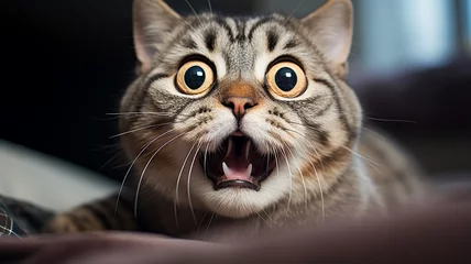 Foto op Aluminium emotion fear, portrait of a cat with big eyes, emotional look of an animal © kichigin19