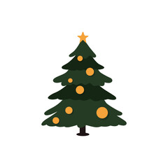 Orange Black Green Christmas Spruce and Cute Snow Graphic Element