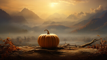 huge ripe orange pumpkin, autumn festive background, halloween calendar, nature harvest, fictional computer graphics