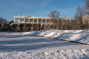 View of the Cameron Gallery on the shore of the Mirror Pond in the Catherine Park of Tsarskoye Selo...