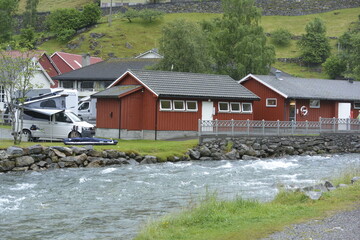 landscape with houses in geiranger norway