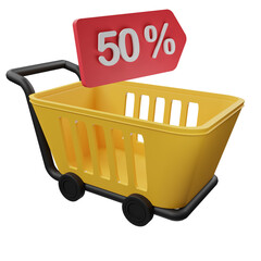 shopping cart with a sign of discount