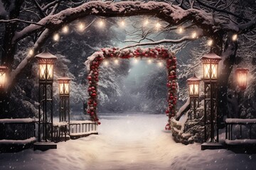 christmas theme background with snowing walkway