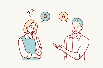 Q and A texts and men and women. QnA. Hand drawn style vector design illustrations.