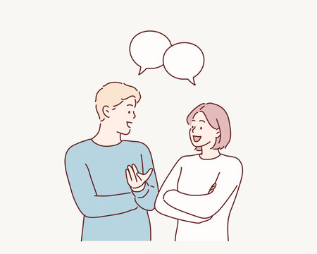  people talking or speaking. Hand drawn style vector design illustrations.