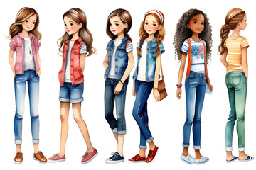 This is a paper doll depicting the lively appearance of girls wearing jeans. You can play with dolls by cutting paper with scissors.
Generative AI. 
