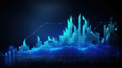 Business candle stick graph chart of stock market investment trading on futuristic blue background - obrazy, fototapety, plakaty