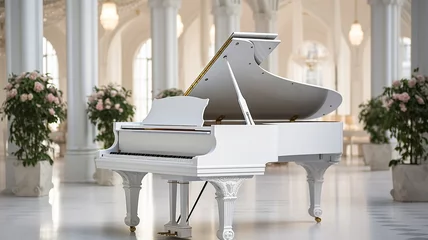 Fotobehang grand piano in a large white hall, classical music concert in a bright interior © kichigin19