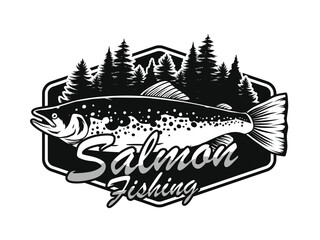 wild salmon fishing logo concept