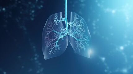 wireframe low poly lung on dark blue background, radiology and medicine, innovation and medical technology concept - obrazy, fototapety, plakaty