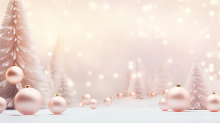 Fototapeta na wymiar fir tree and Baubles , Abstract christmas lights on background pastel tone