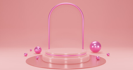 pink product podium with pearls on pink background