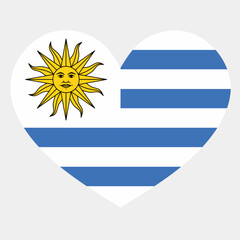 Vector illustration of the Uruguay flag with a heart shaped isolated on plain background.