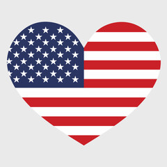 Vector illustration of the United States of America flag with a heart shaped isolated on plain background.