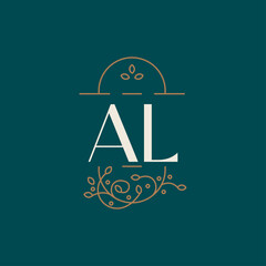 premium AL logo monogram with gold circle frame. luxury initials design minimal modern typeface.
