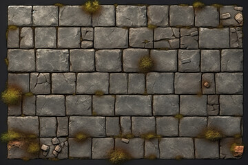 top down illustrated asset of a stone brick environment, material texture