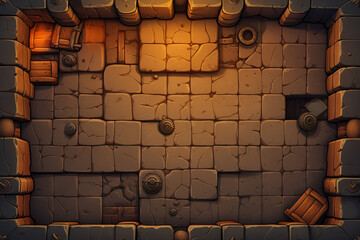 top down illustrated asset of a dungeon tile environment, material texture