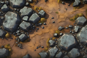 top down illustrated asset of a mountain pass environment, material texture