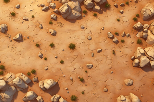 top down illustrated asset of a scrubland environment, material texture