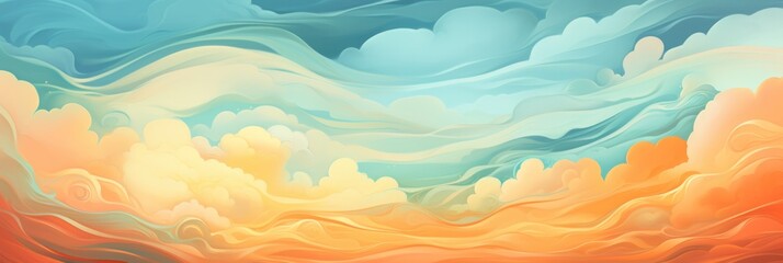 Fototapeta na wymiar a bright orange background is painted in the field of clouds, in the style of fluid organic forms, generative AI