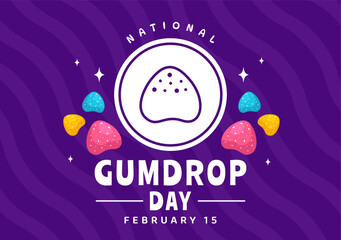 National Gumdrop Day Vector Illustration on February 15 with Delicious Candies Brightly Colored Dome Shaped in Flat Cartoon Background