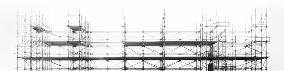 long narrow scaffolding isolated on a white background for the screensaver for the reconstruction of the site construction background - obrazy, fototapety, plakaty