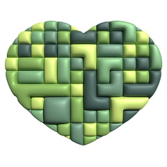 3d heart shape green slice of piece decorative symbol for element
