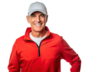 Smiling elderly man sport clothes isolated on transparent background
