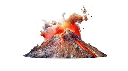 Valcano with lava flow isolated on transparent background, Generative ai.