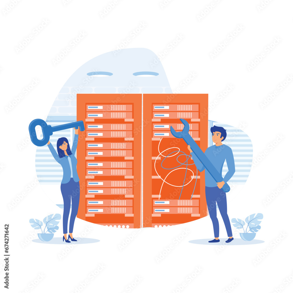 Poster server maintenance. server security. showing the server is being maintained by a network administrat