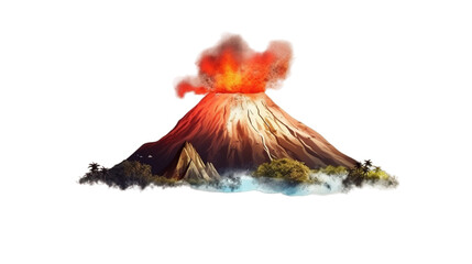 Valcano with lava flow isolated on transparent background, Generative ai.