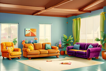 Plush linen sofa living room driftwood accents Watercolor art captures the serene elegance