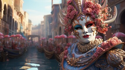 Venice Carnival festival cartoon, 3D render 3th to 13th February Generative AI