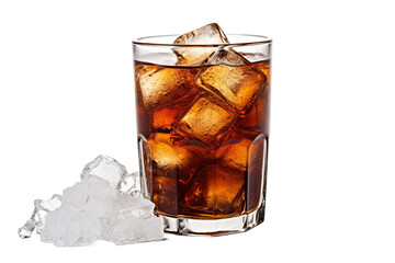 Cola glass with ice cubes on a white background