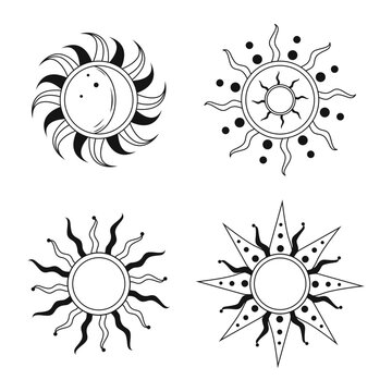 Celestial Sun Decoration In Different Shape. Bohemian Mystic Design Style. 