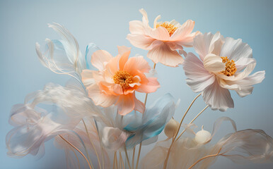 Fototapeta na wymiar pastel flower with blue skies and white petals
