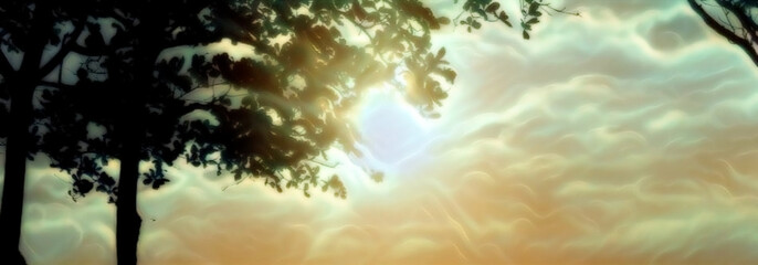 background of sunset among wispy clouds in the sky