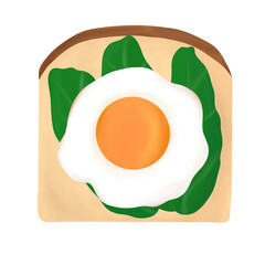 Illustration of bread toast top with egg and vegetable isolate on white background.