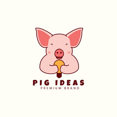 cute pig cartoon logo with lights  idea  vector icon symbol illustration design animals