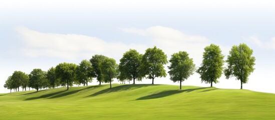 Obraz premium Vegetation located on a sloping grassy area situated at the periphery of a park or golf course