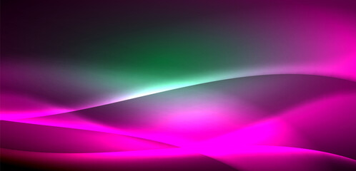 Dynamic waves in ethereal glow of neon lights. Concept merges fluidity of motion with vibrant allure of neon, crafting entrancing backdrop that embodies both vitality and futuristic sophistication